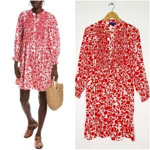 Ro’s Garden Talia Smocked Red Floral Cotton Dress Size Medium